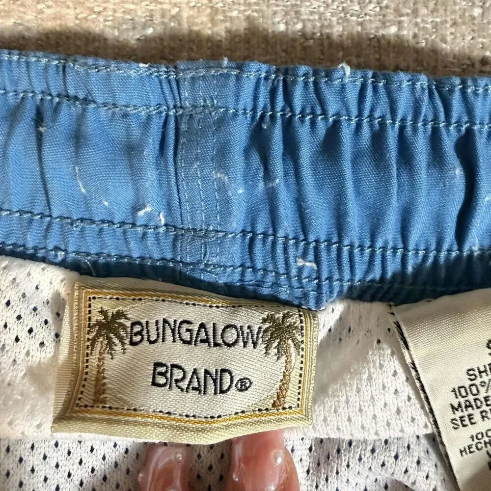 Bungalow Brand Shorts Mens Small Blue Floral Hawaiian Swim Trunks Mesh Lined